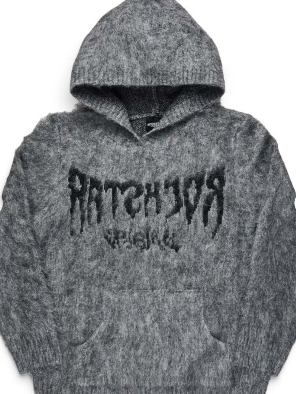 Rockstar Original Andreas Black Grey Reflected Graphic Mohair Hoodie NWT Size S